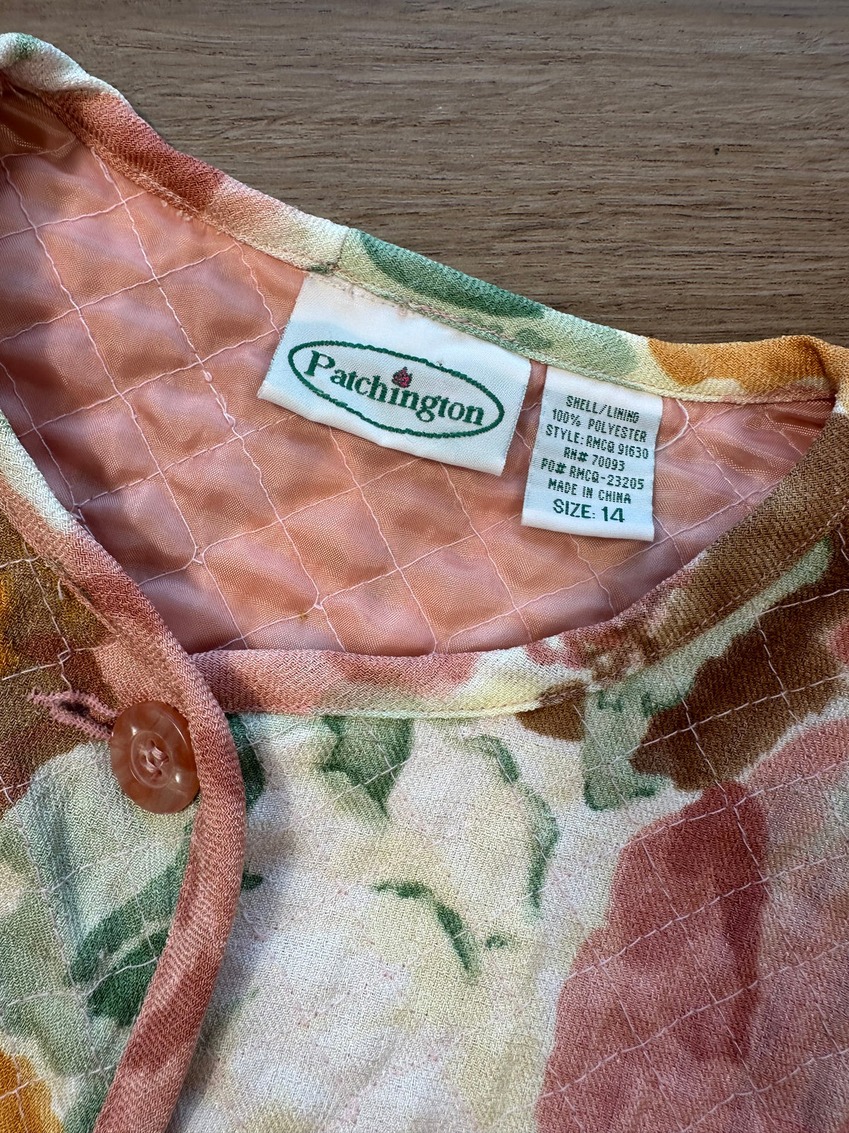 Vintage BLush Mustard Orange Green Patchington Floral Quilted Jacket