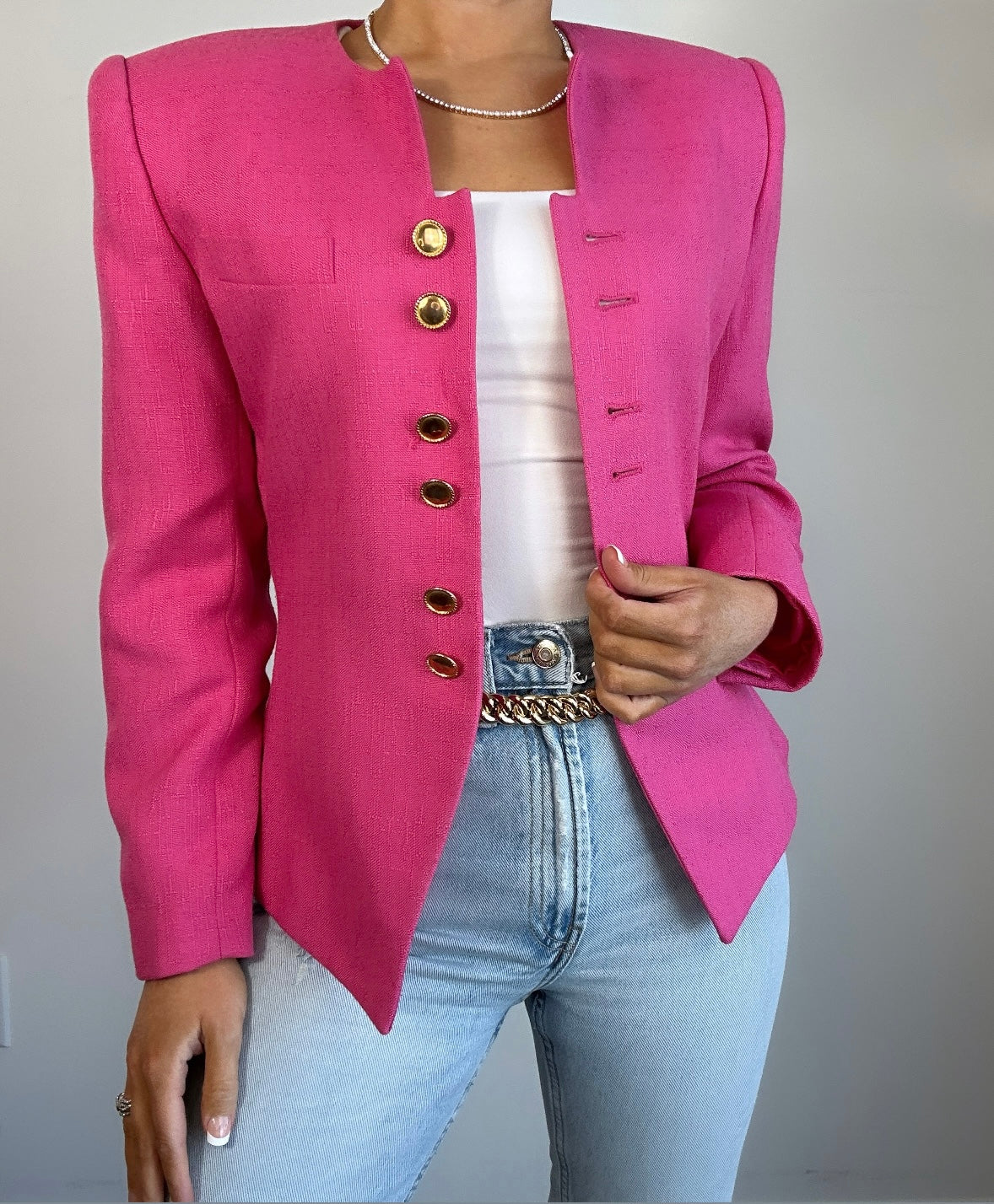 Vintage Hot Pink Kasper ASL Structured Blazer with Gold Buttons
