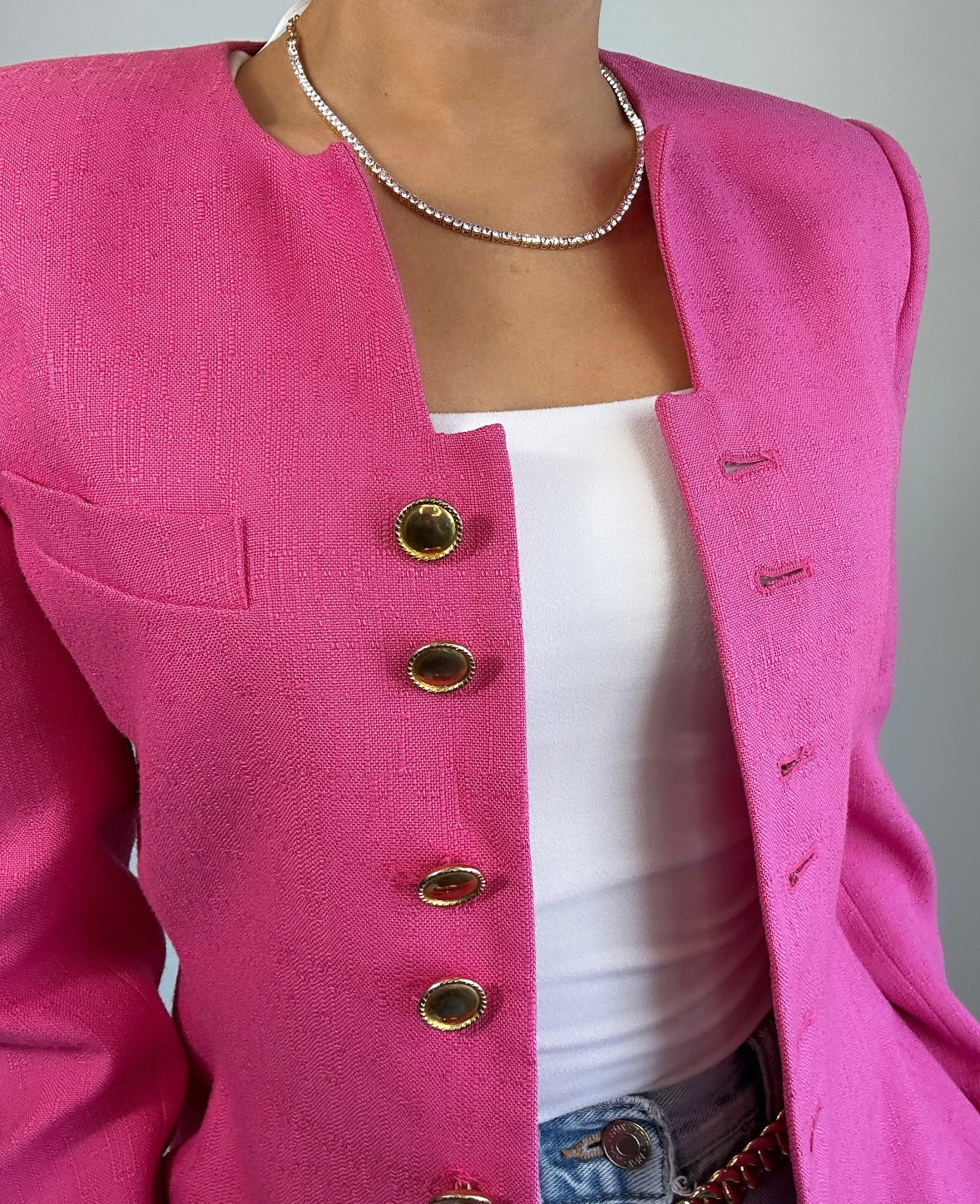 Vintage Hot Pink Kasper ASL Structured Blazer with Gold Buttons