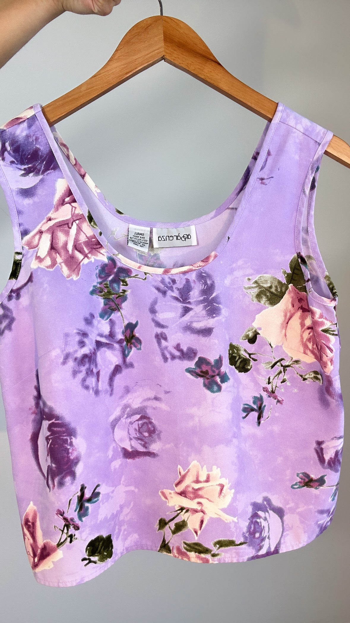 Vintage Lavender Pink Floral Semi Crop Tank Top