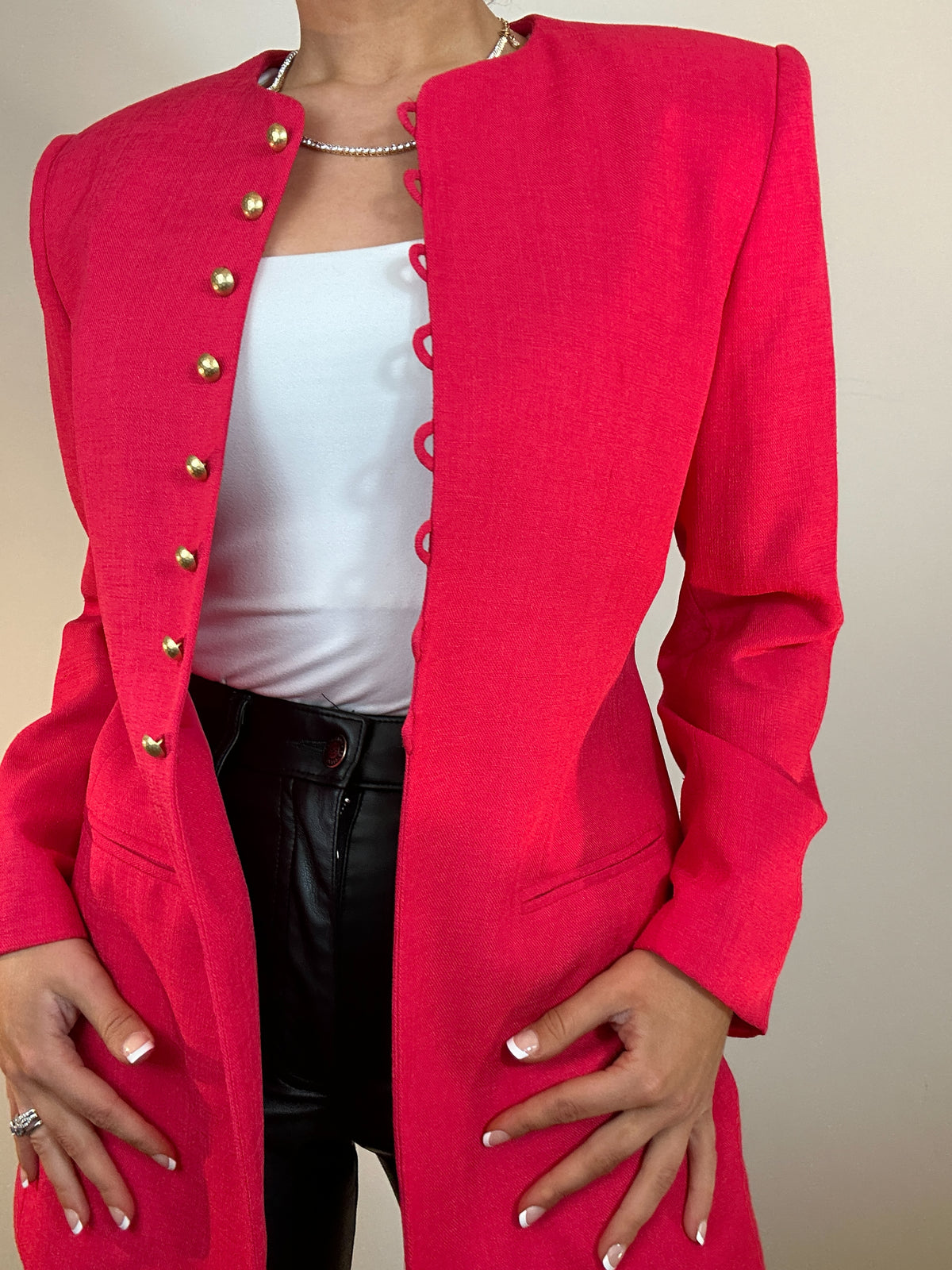 Vintage Petite Sophisticate Hot Pink Long Line Blazer with Gold Buttons