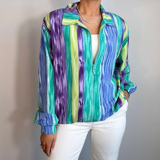 Vintage Multicolored Abstract Zip Up Bomber Jacket