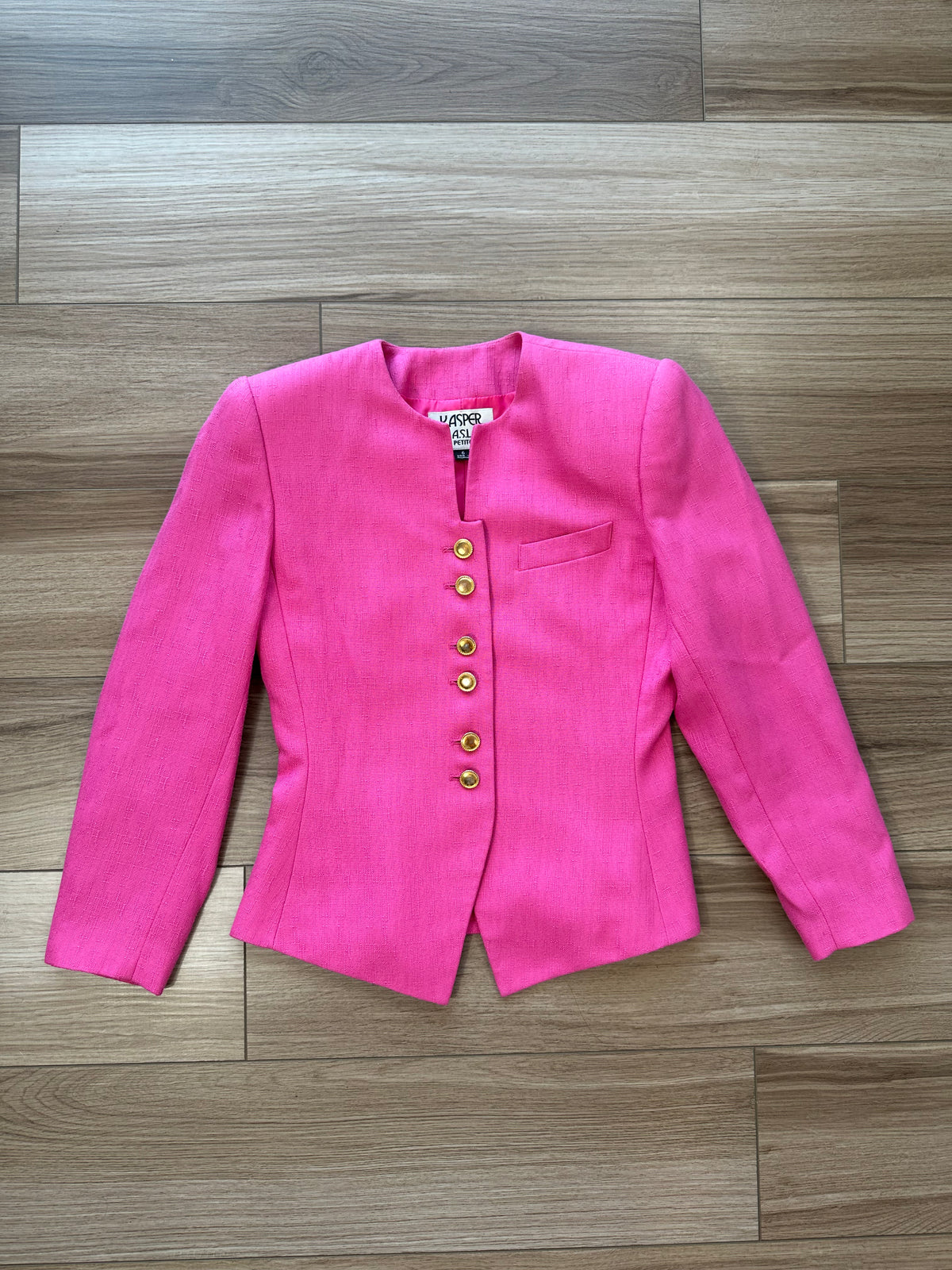 Vintage Hot Pink Kasper ASL Structured Blazer with Gold Buttons