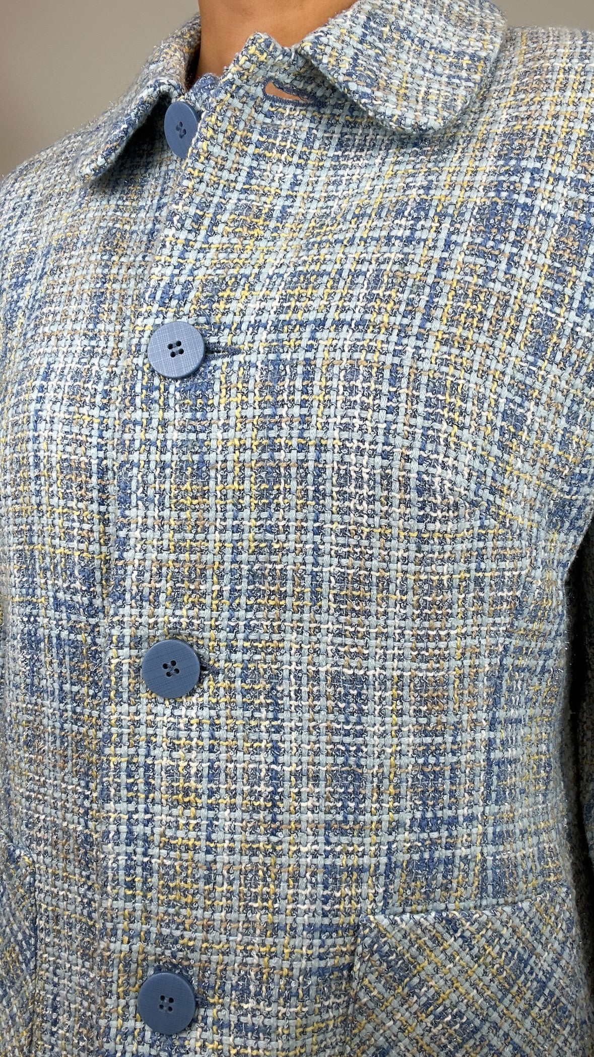 Vintage Light Blue Yellow Blend Tweed Karen Scott Blazer Jacket
