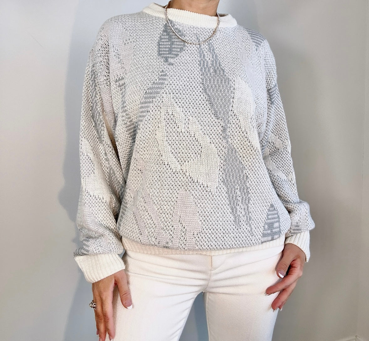 Vintage Abstract White Gray Blue Zeppelin Crewneck Sweater