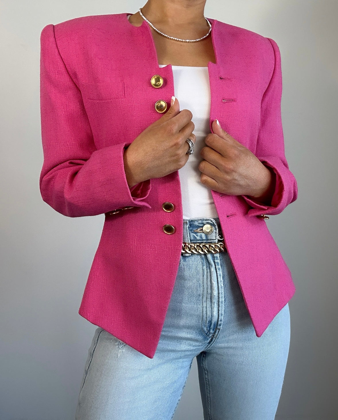 Vintage Hot Pink Kasper ASL Structured Blazer with Gold Buttons