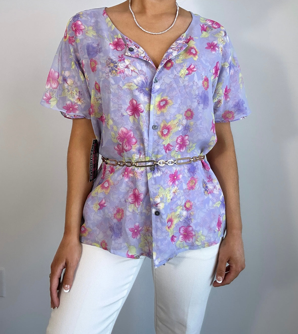 Vintage Lavender Pink Reversible Butterfly Floral Blouse