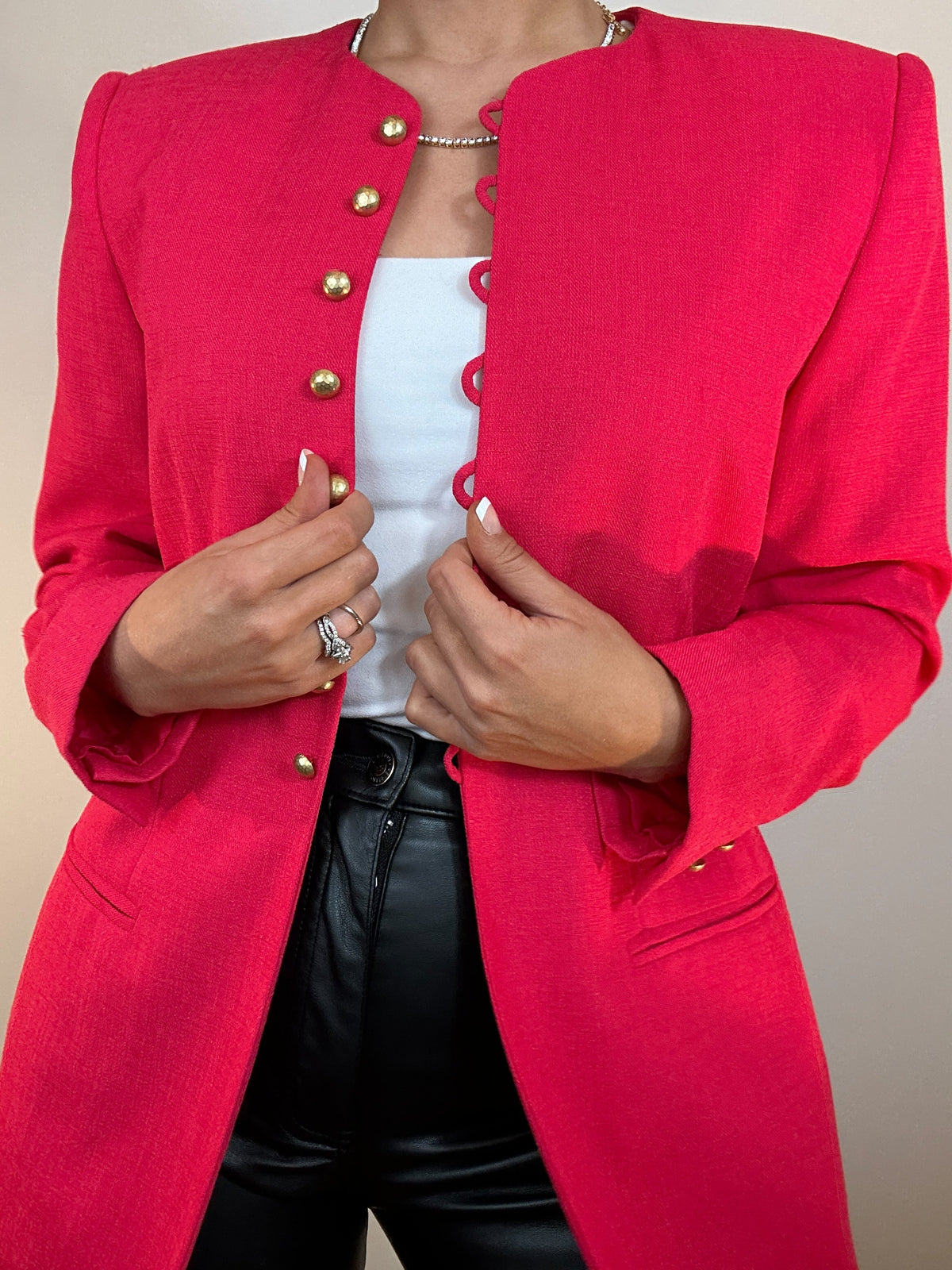 Vintage Petite Sophisticate Hot Pink Long Line Blazer with Gold Buttons