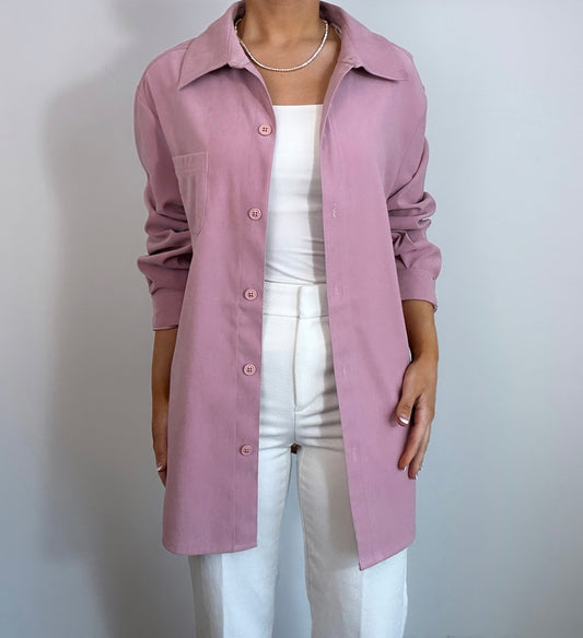 Vintage Faux Suede Mauve Pink Shacket Button Down Top