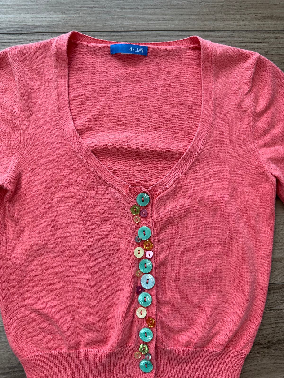 Y2K Salmon Multicolor Button Crop Mini Cardigan Top