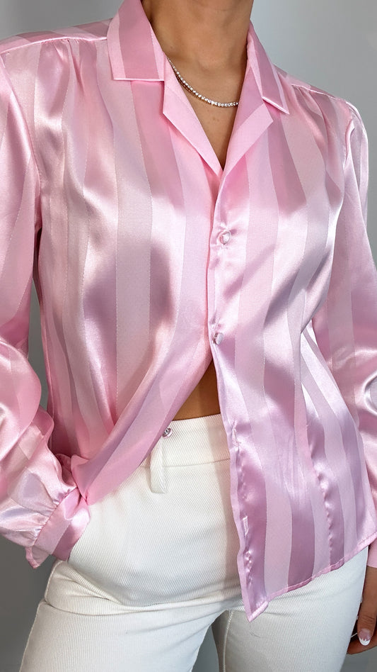 Vintage Cristina Light Pink Striped Button Down Top