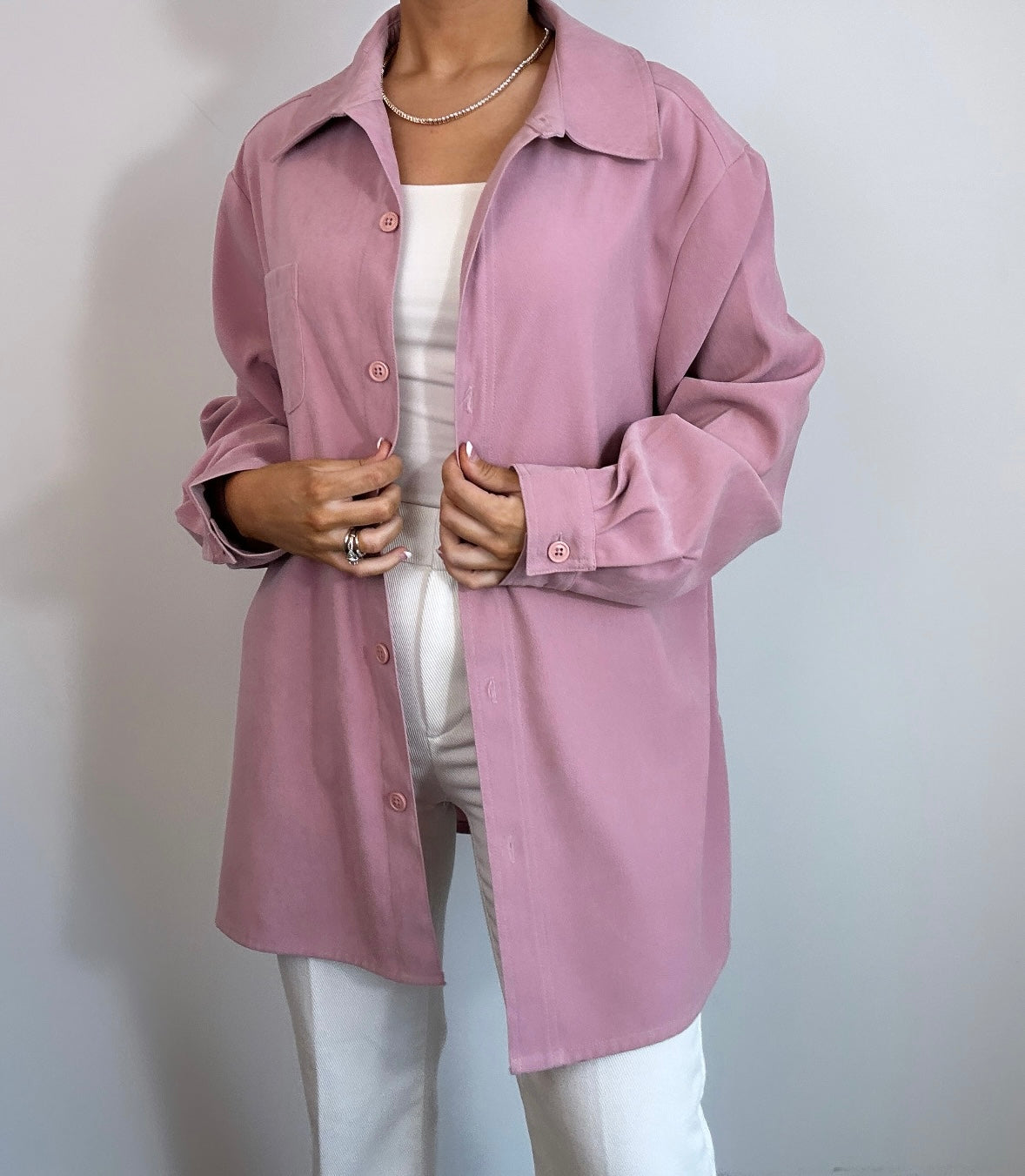 Vintage Faux Suede Mauve Pink Shacket Button Down Top
