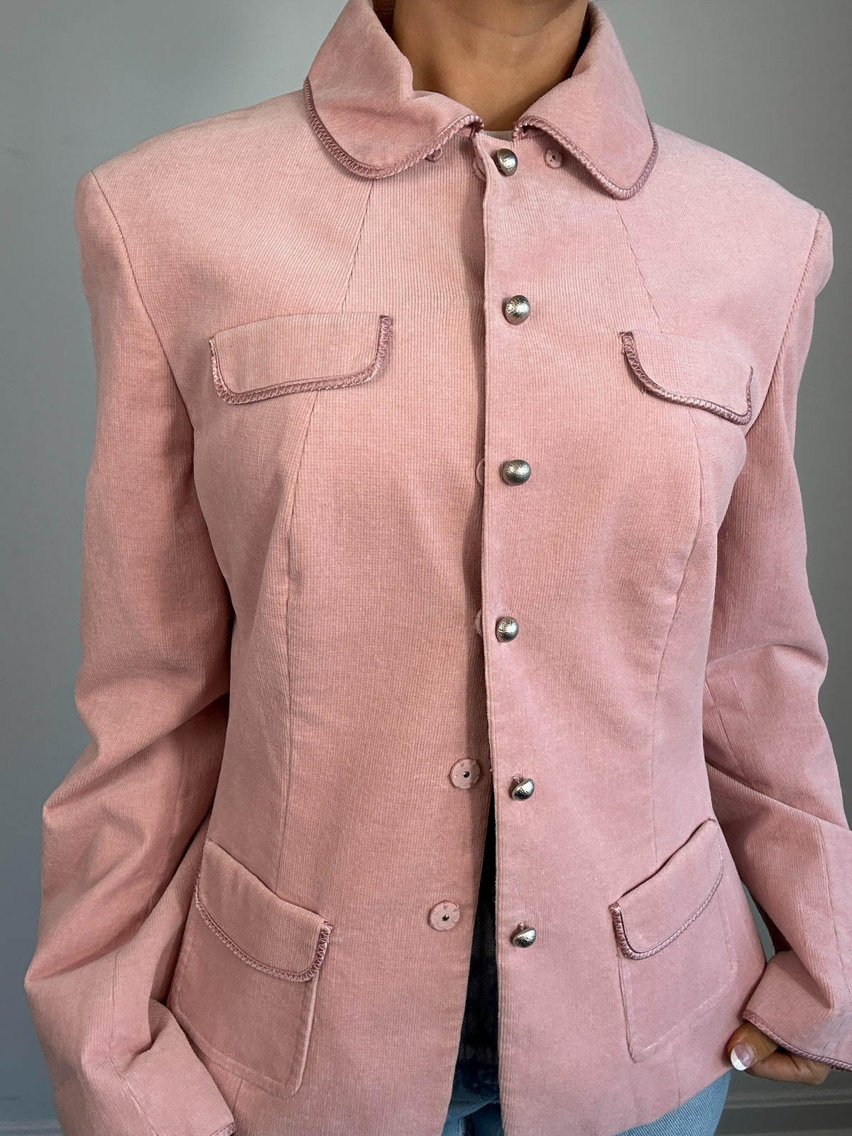 Y2K Tahari Blush Pink Corduroy Collared Jacket