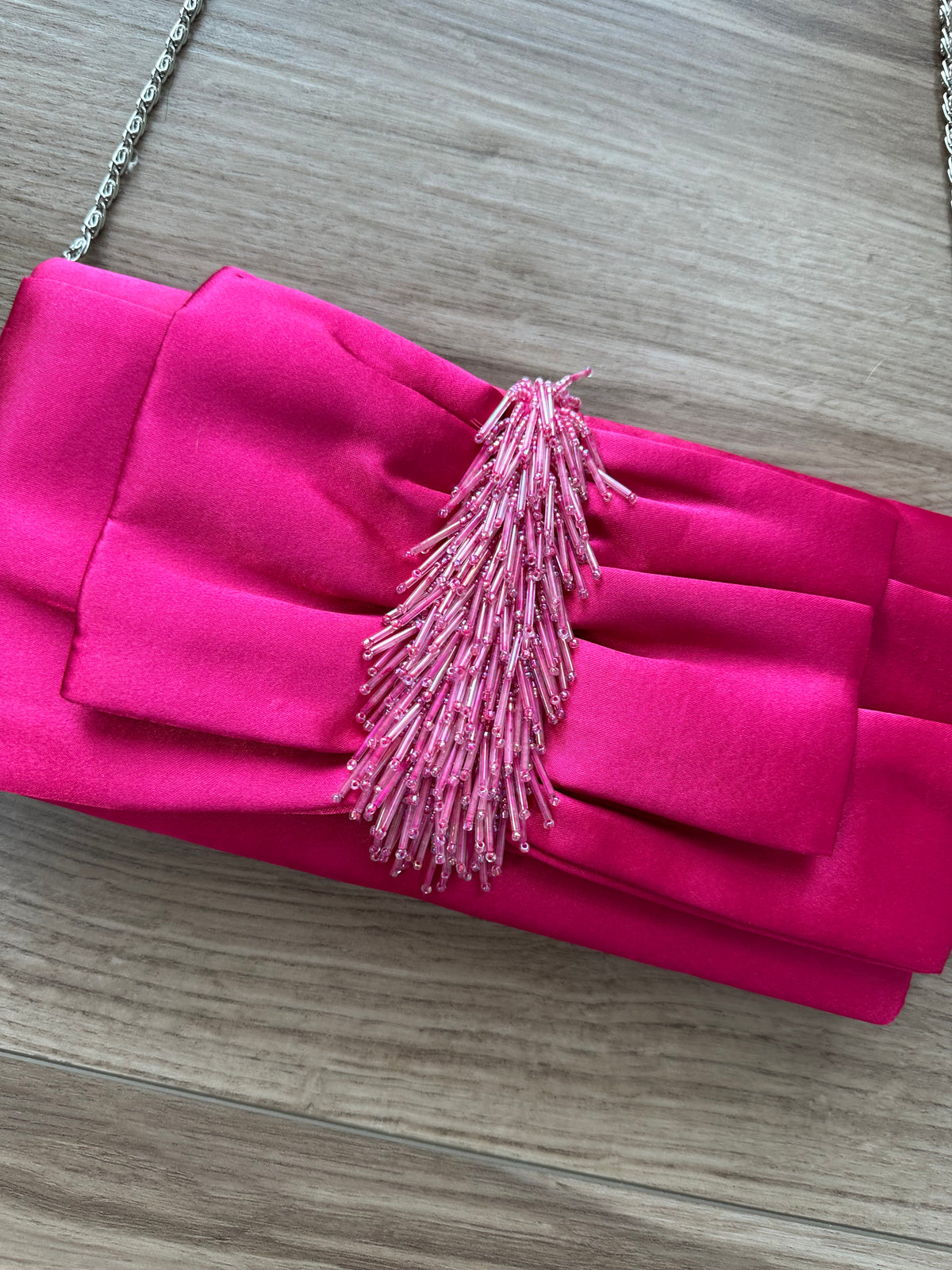 Vintage Hot Pink Beaded Satin Clutch Purse