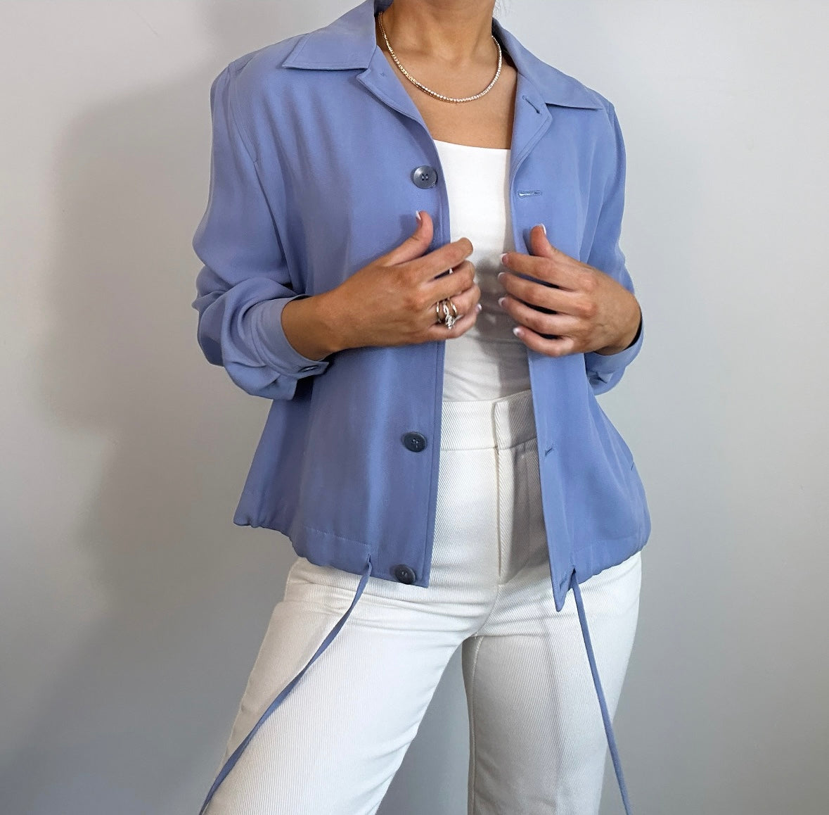 Pure Silk Vintage Talbots Sporty Bomber Style Drawstring Cinch Jacket