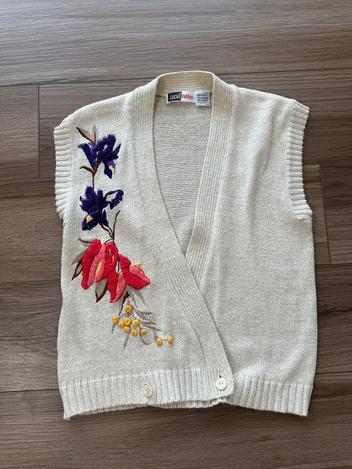 Vintage Cream Multicolor Embroidered Wrap Vest