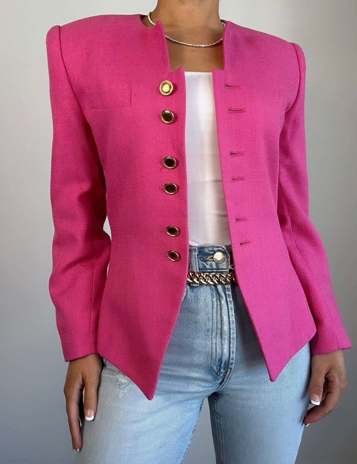 Vintage Hot Pink Kasper ASL Structured Blazer with Gold Buttons