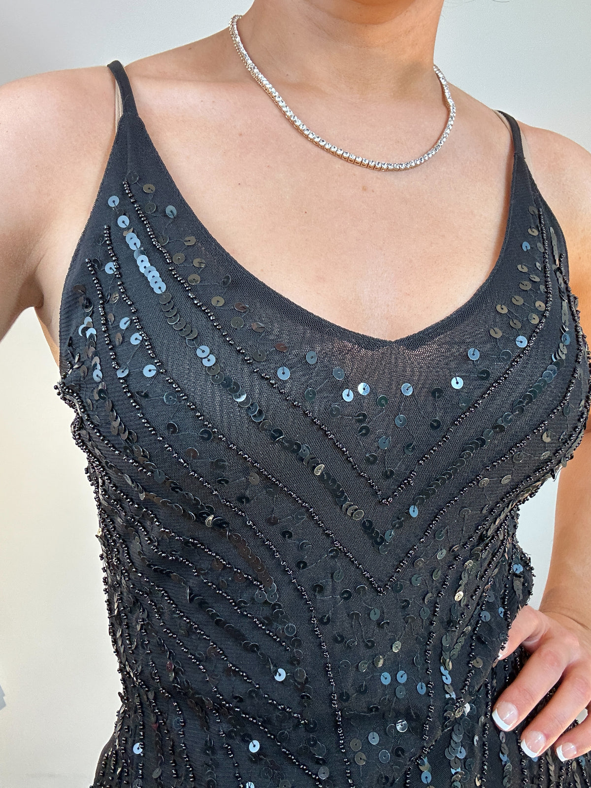 Vintage Wet Seal Y2K Black Sequin Beaded V-neck Tank Top