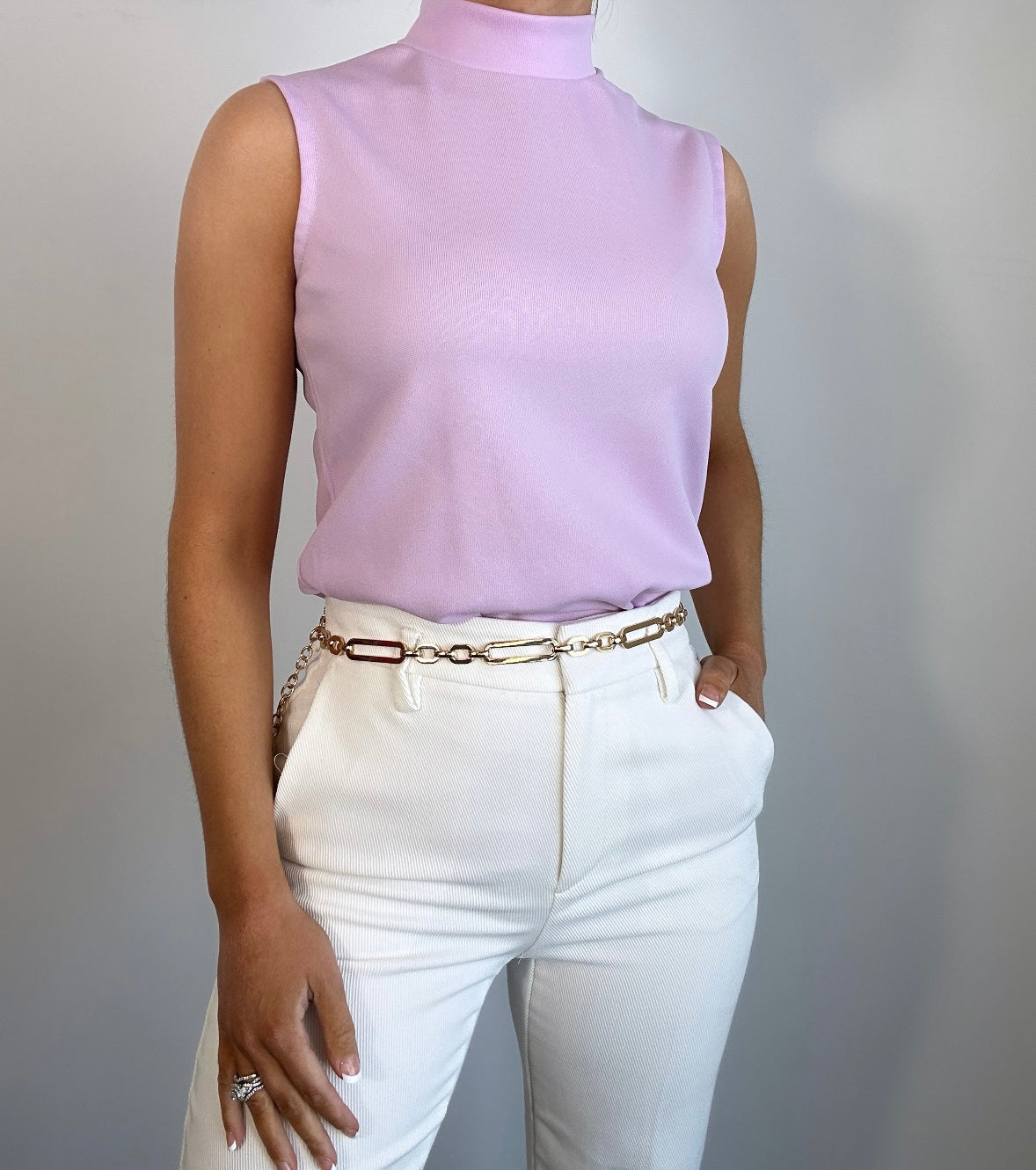 1970s Vintage Lavender Purple Mock Neck Tank Top