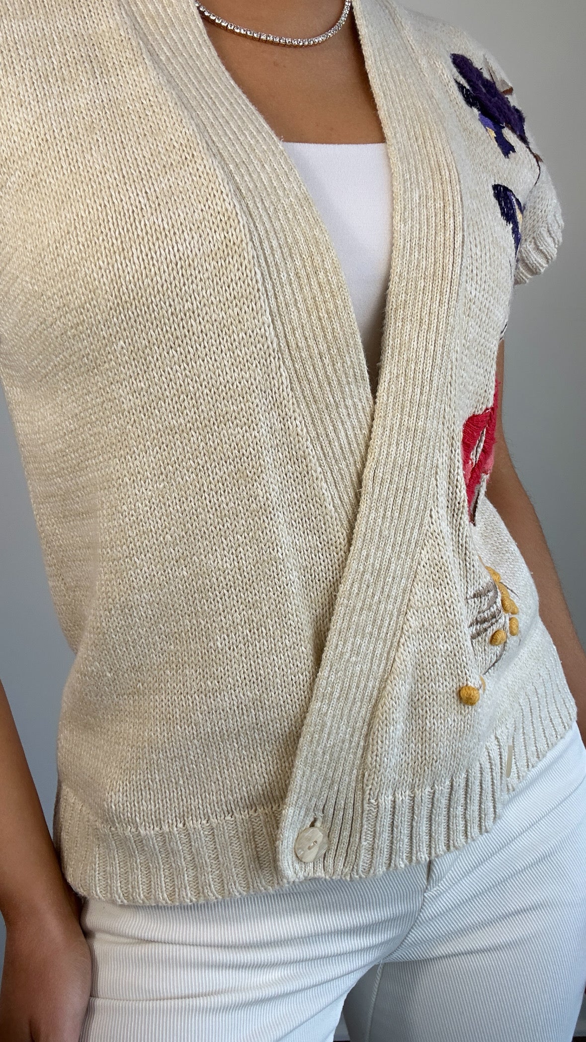 Vintage Cream Multicolor Embroidered Wrap Vest