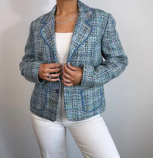Y2k Vintage Blue Green Purple Tweed Dress Barn Blazer