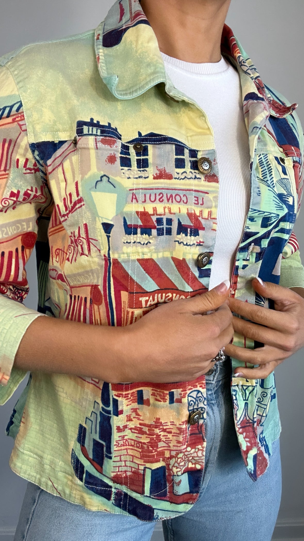 Y2K Euro Kaktus City Scape Graphic Jacket