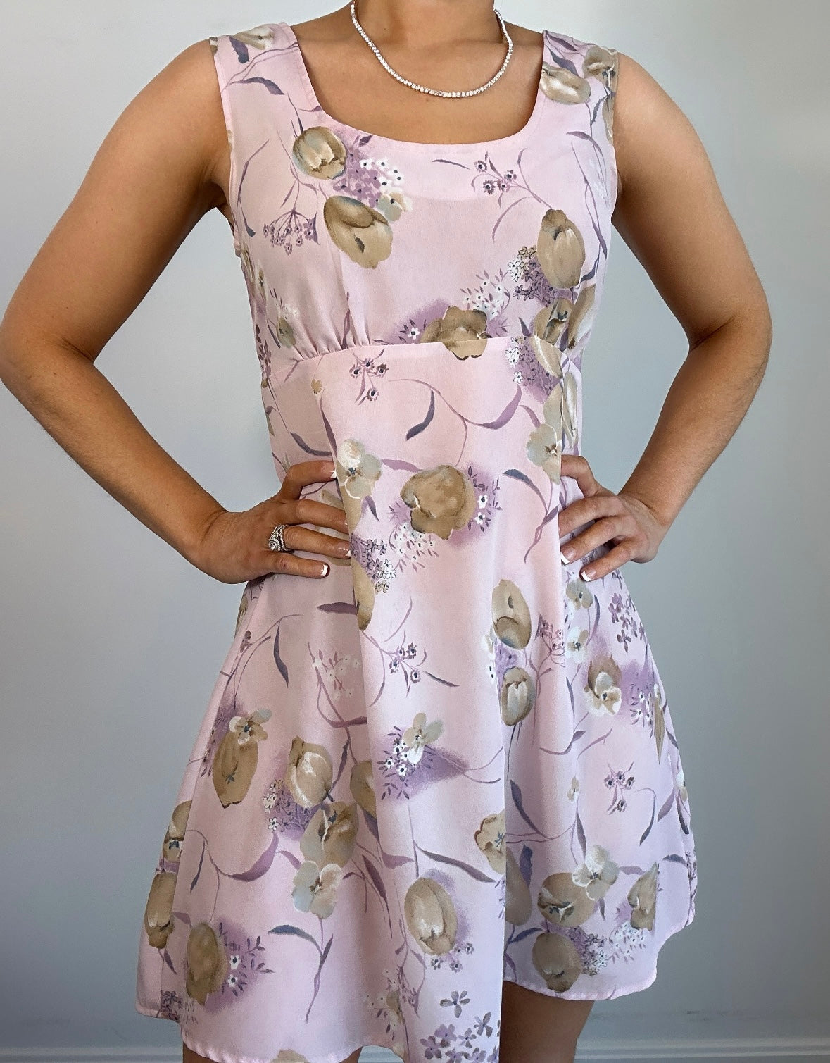 Vintage Brentwood Lavender Tan Floral Mini Dress
