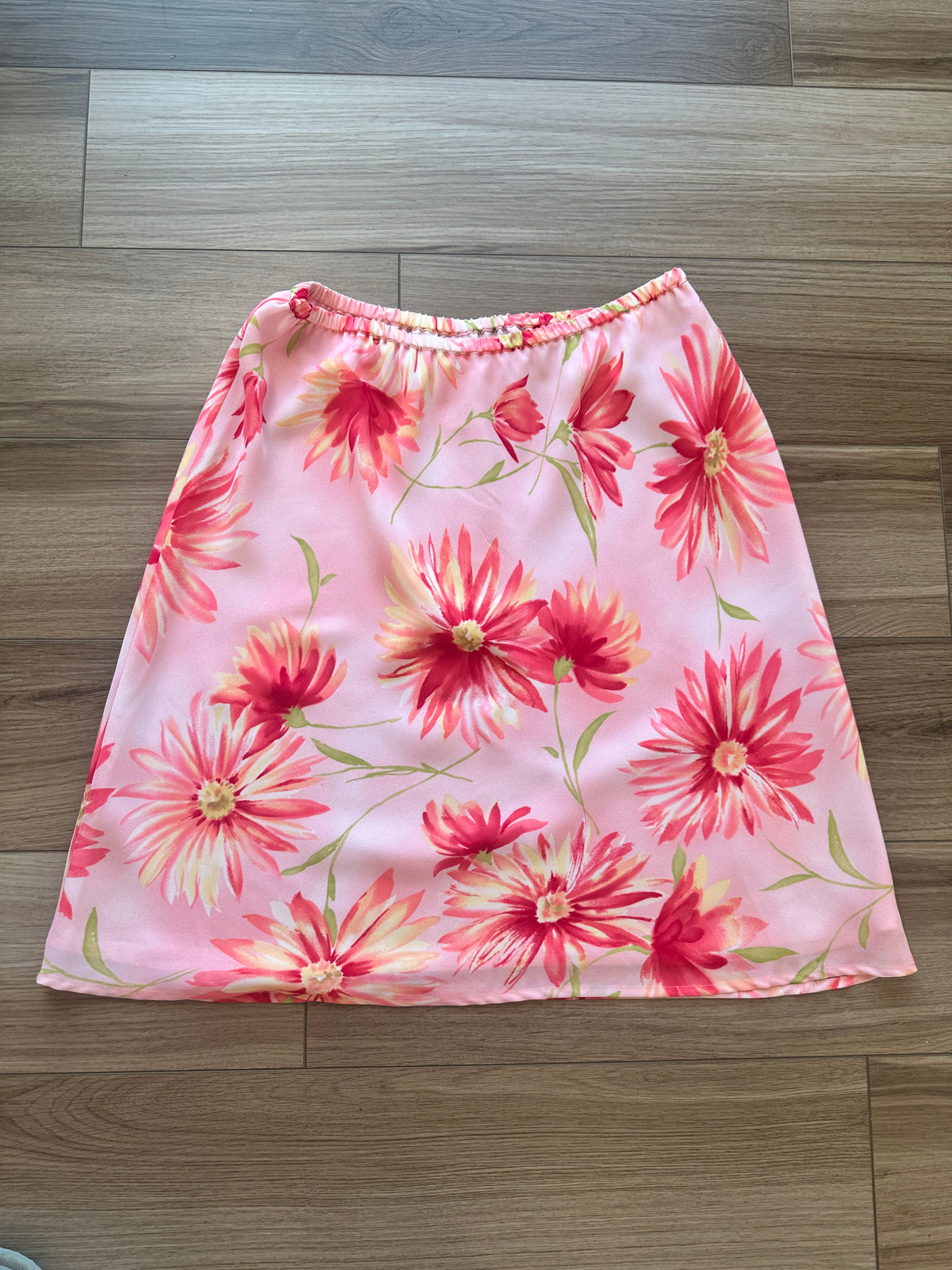 Vintage Bright Pink Floral Midi Slip Skirt