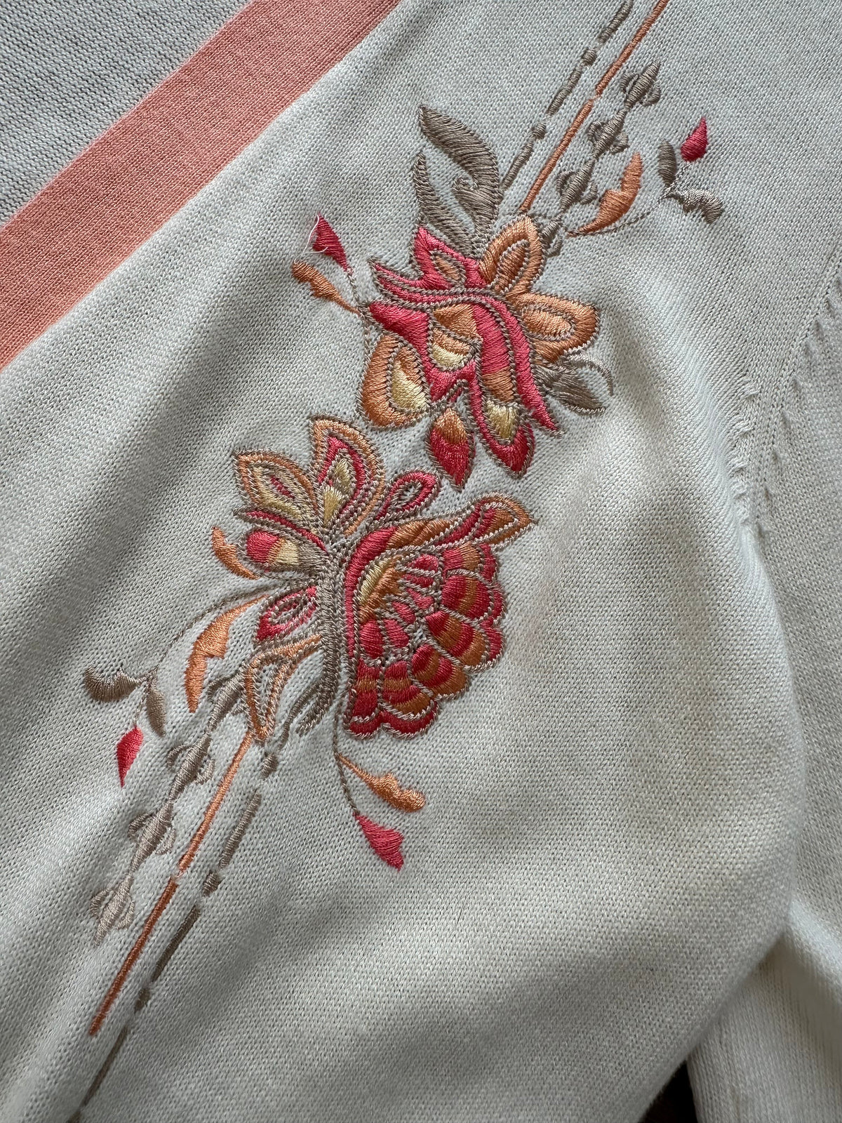 Vintage Peach & Cream Floral Embroidered Kimono Cardigan