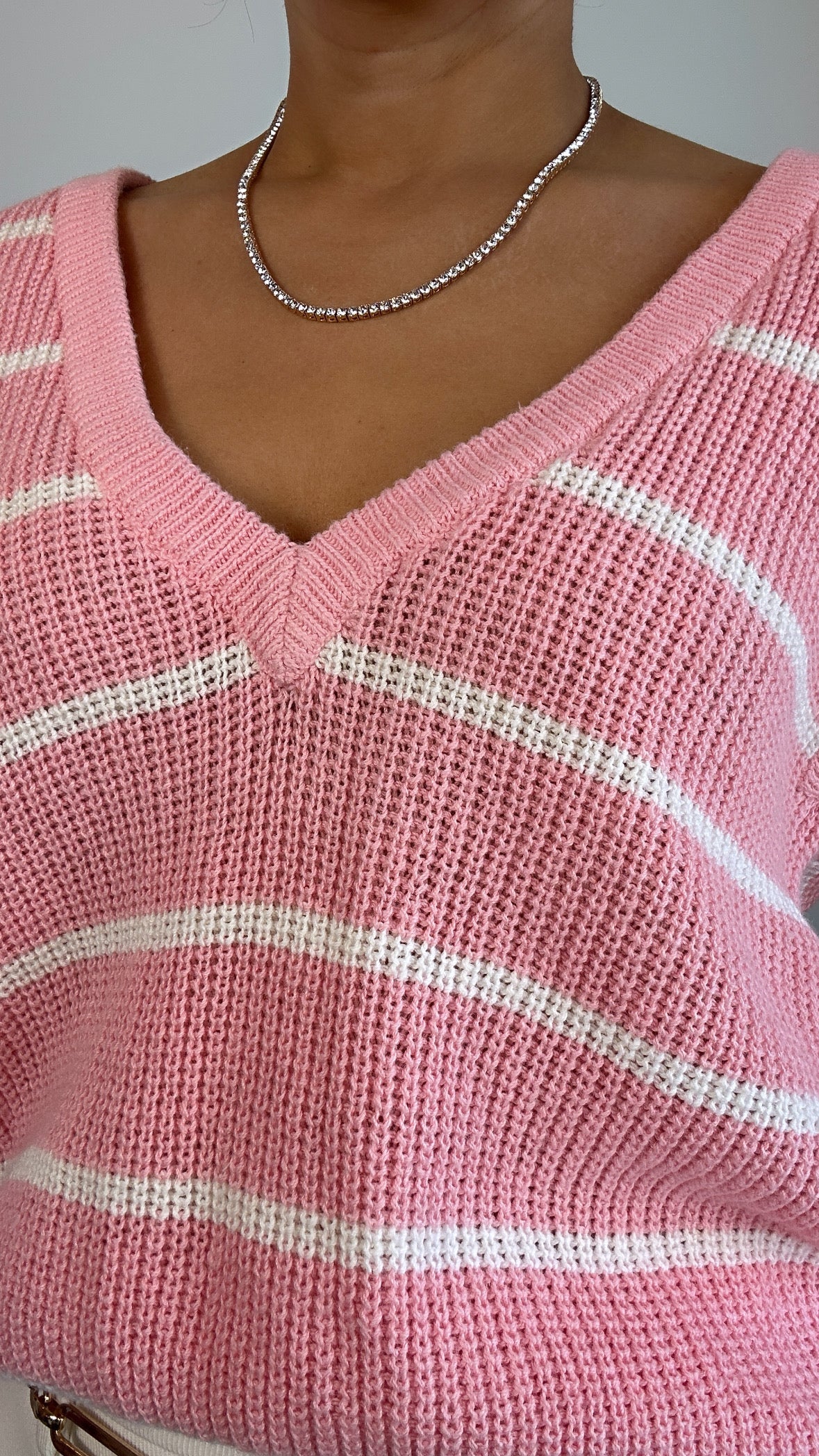 Vintage Eileen Pink White Striped Chunky Sweater Vest