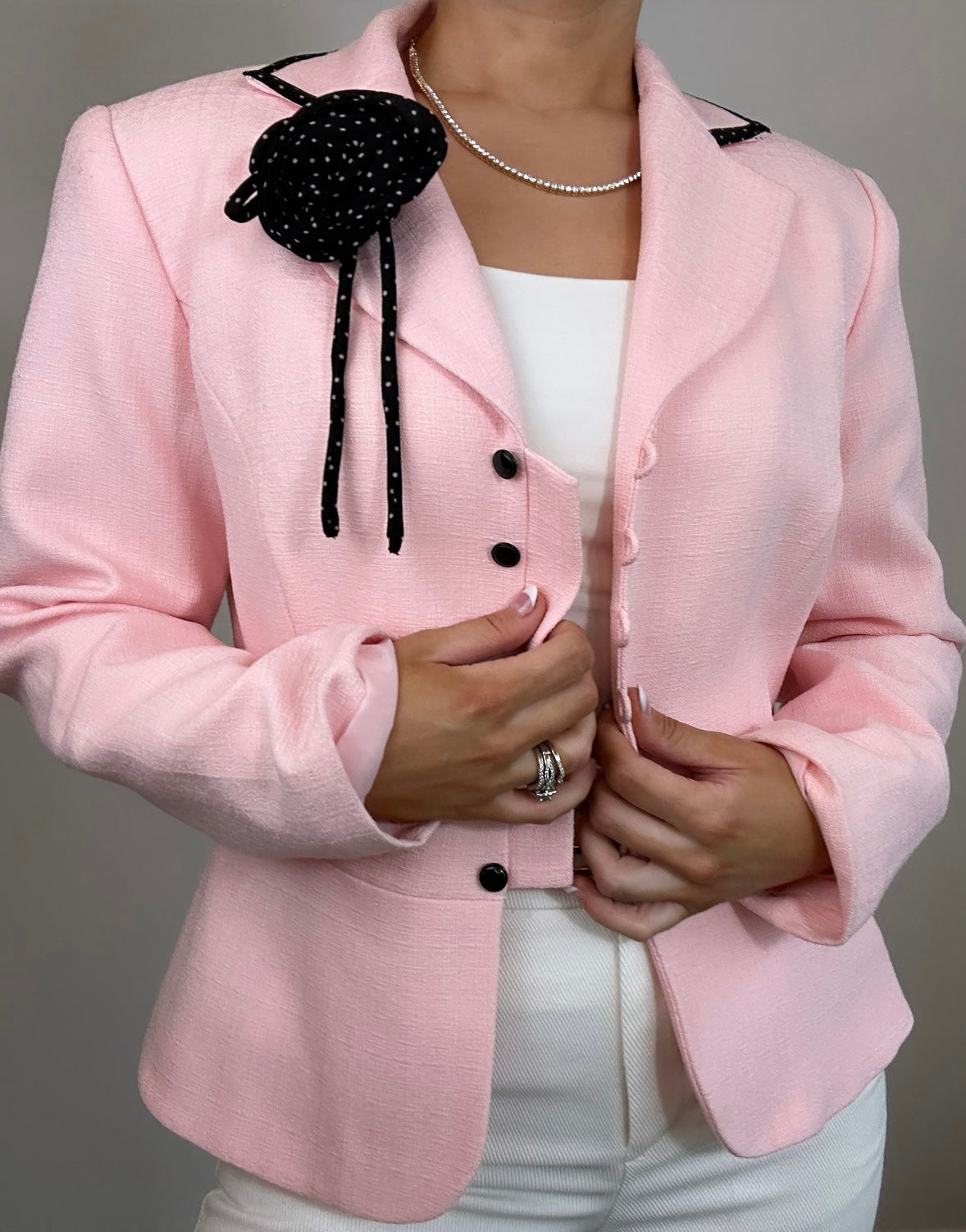 Vintage Danny & Nicole Light Pink Black Floral Corsage Detail Blazer