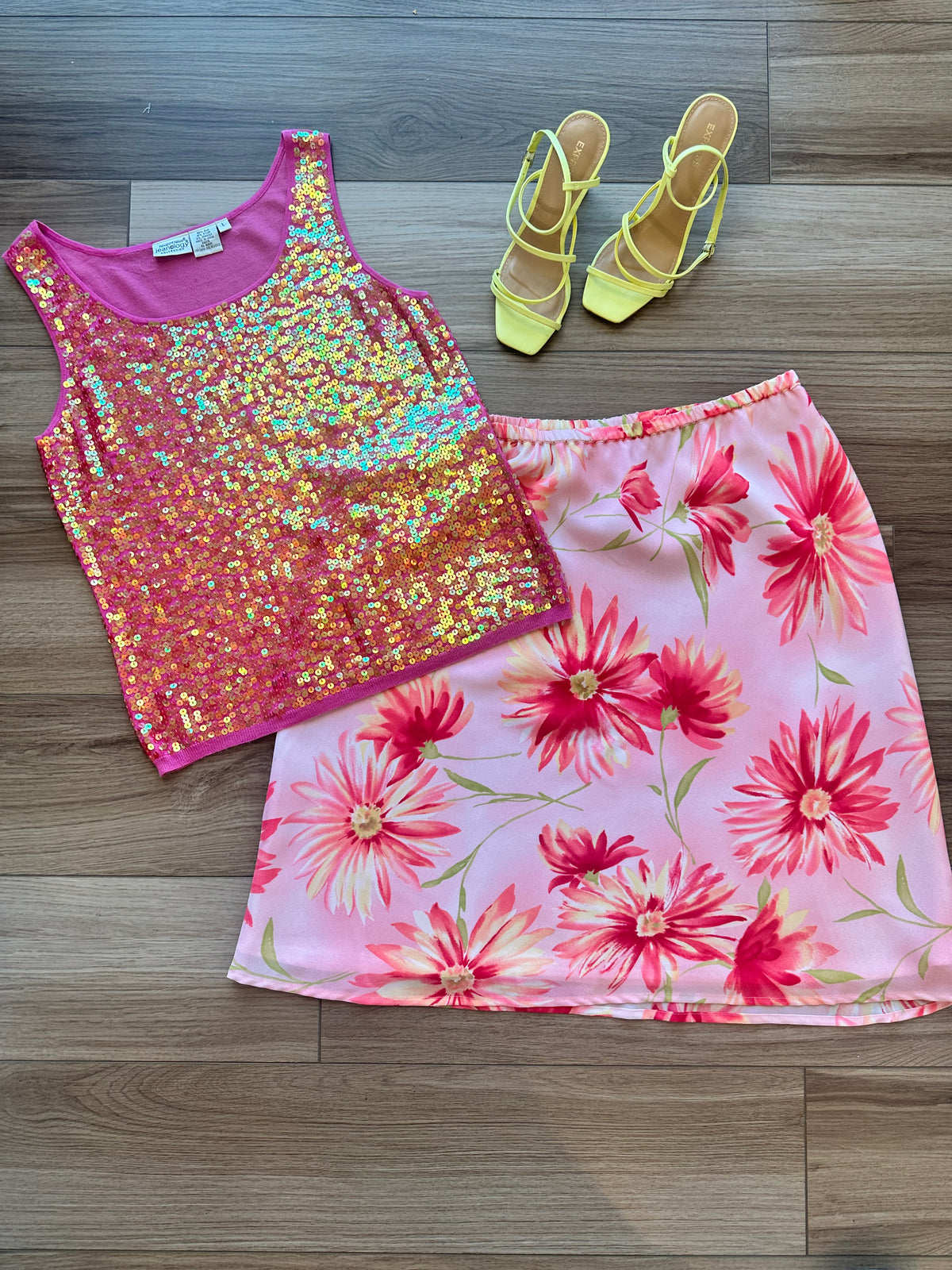 Vintage Bright Pink Floral Midi Slip Skirt