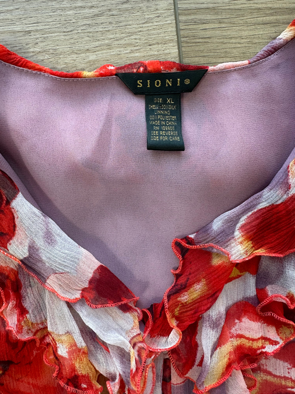 Y2K Pink Purple Floral Silk Ruffle Blouse