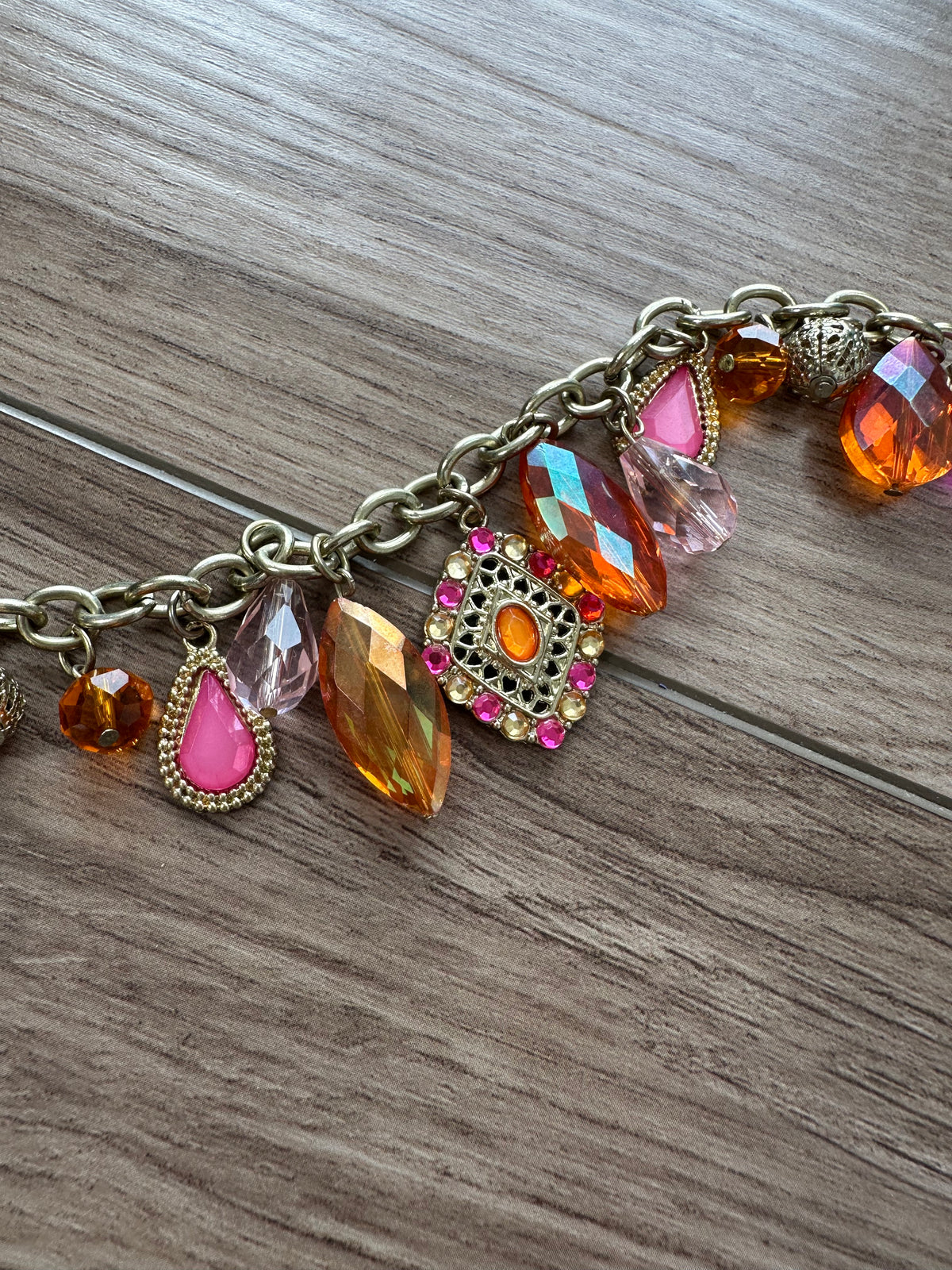Y2K Orange Pink Gold Charm Bracelet