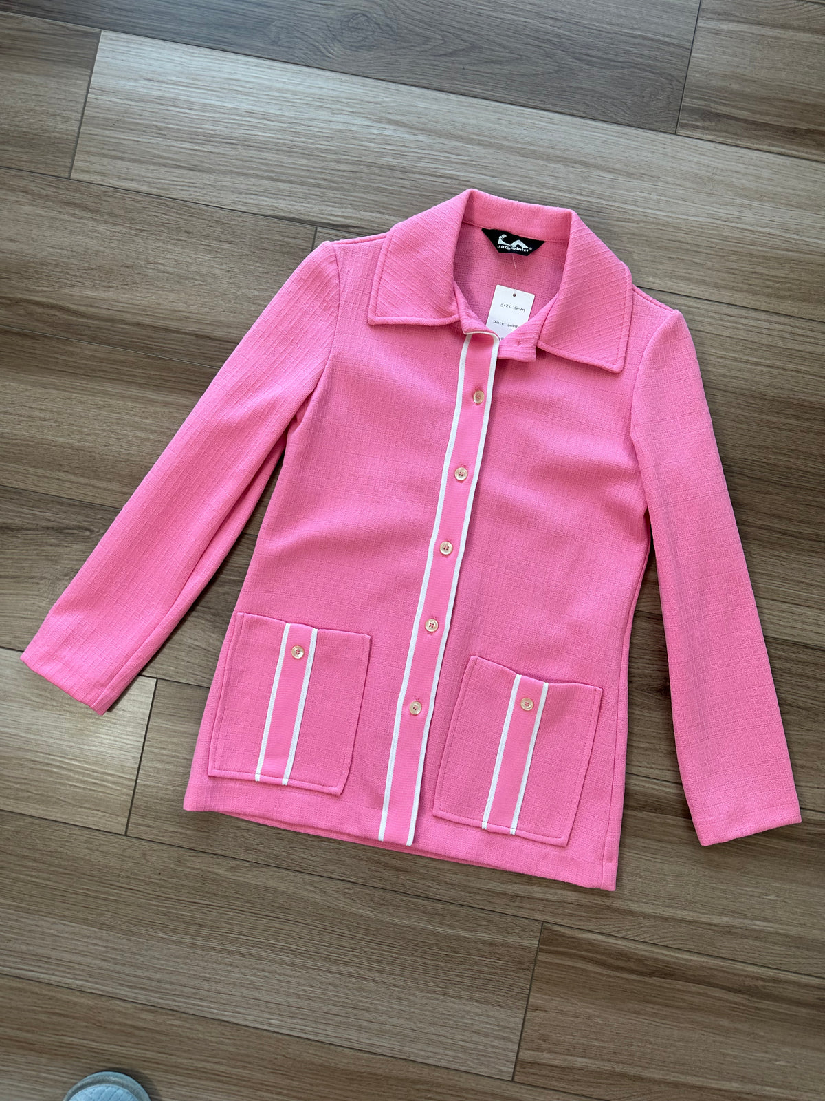 1970s Vintage Jack Winter Pink white Double Knit Poly Jacket