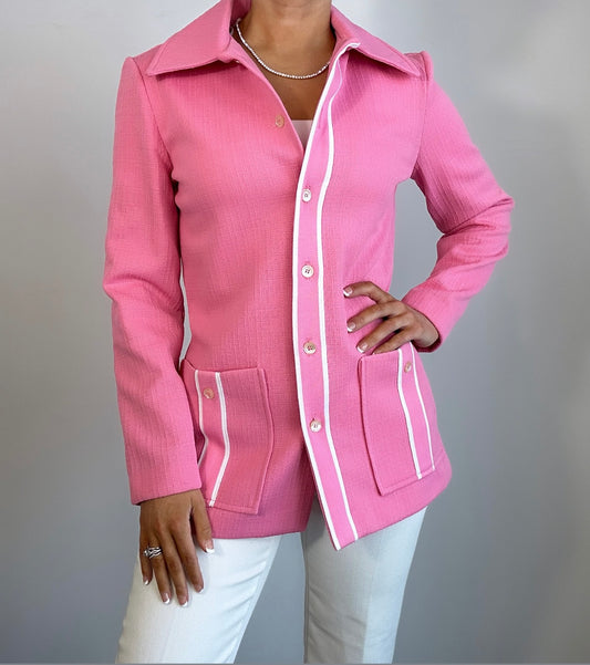 1970s Vintage Jack Winter Pink white Double Knit Poly Jacket