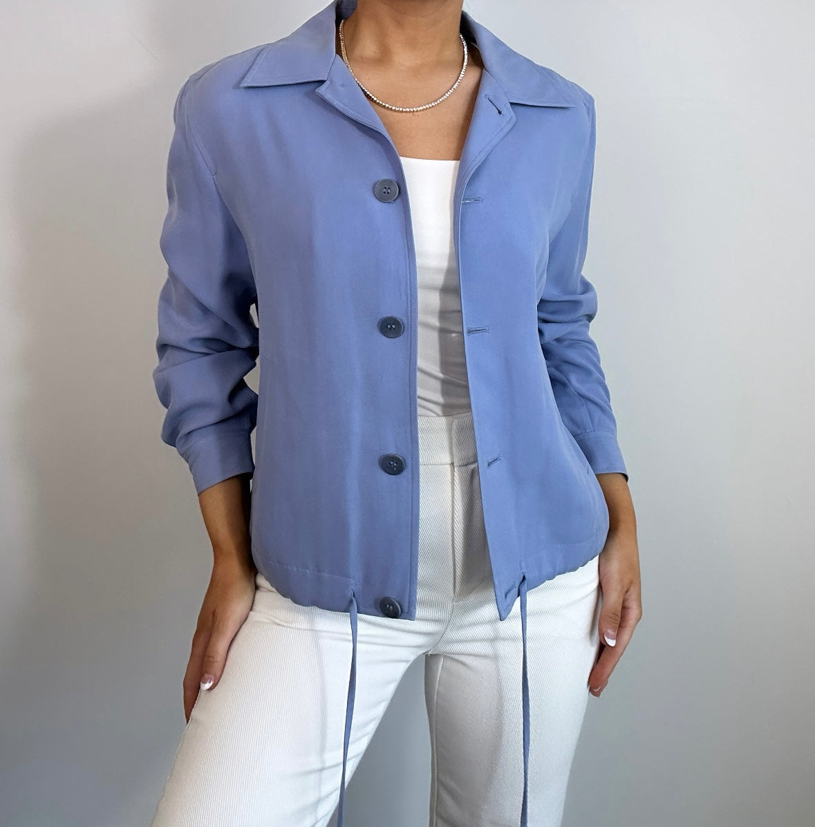 Pure Silk Vintage Talbots Sporty Bomber Style Drawstring Cinch Jacket