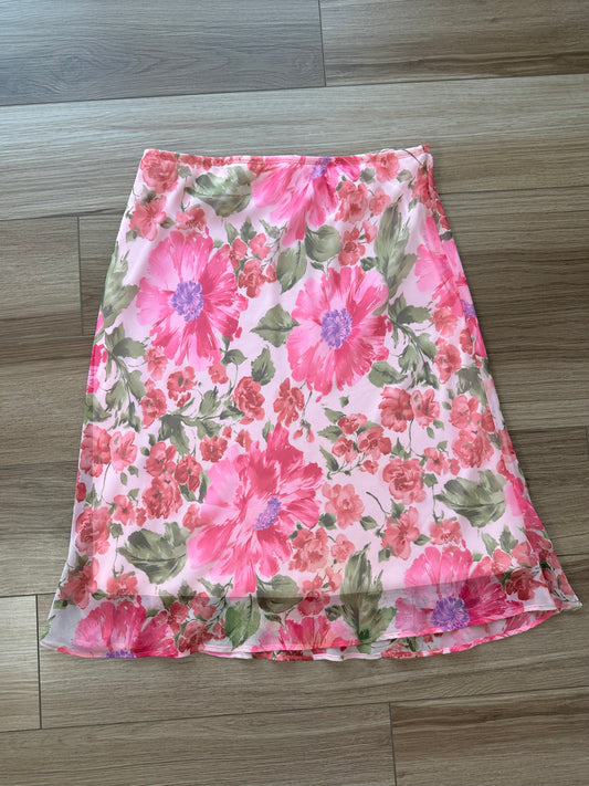 Vintage Dress Barm Pink Green Floral Midi Slip Skirt