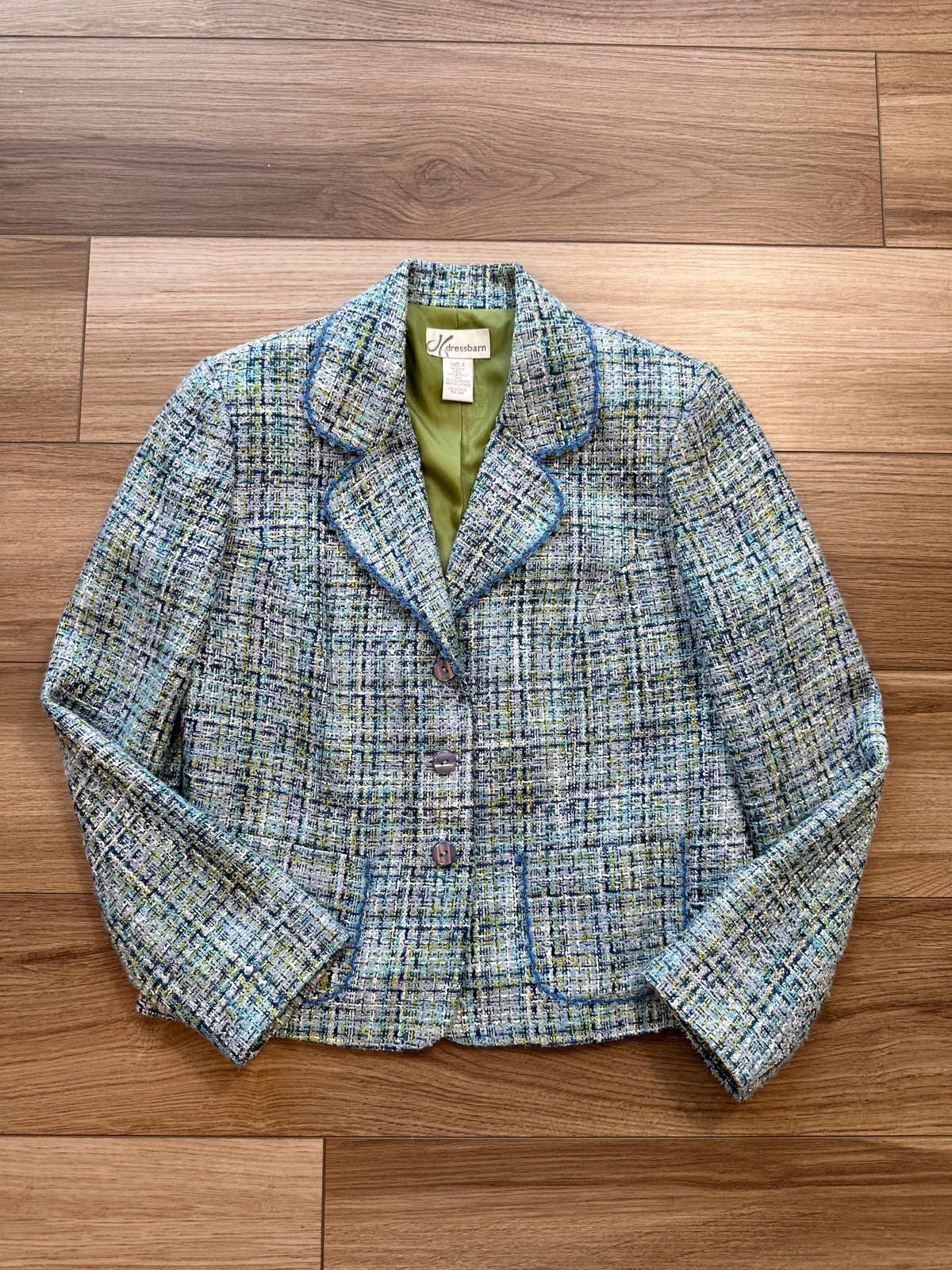 Y2k Vintage Blue Green Purple Tweed Dress Barn Blazer