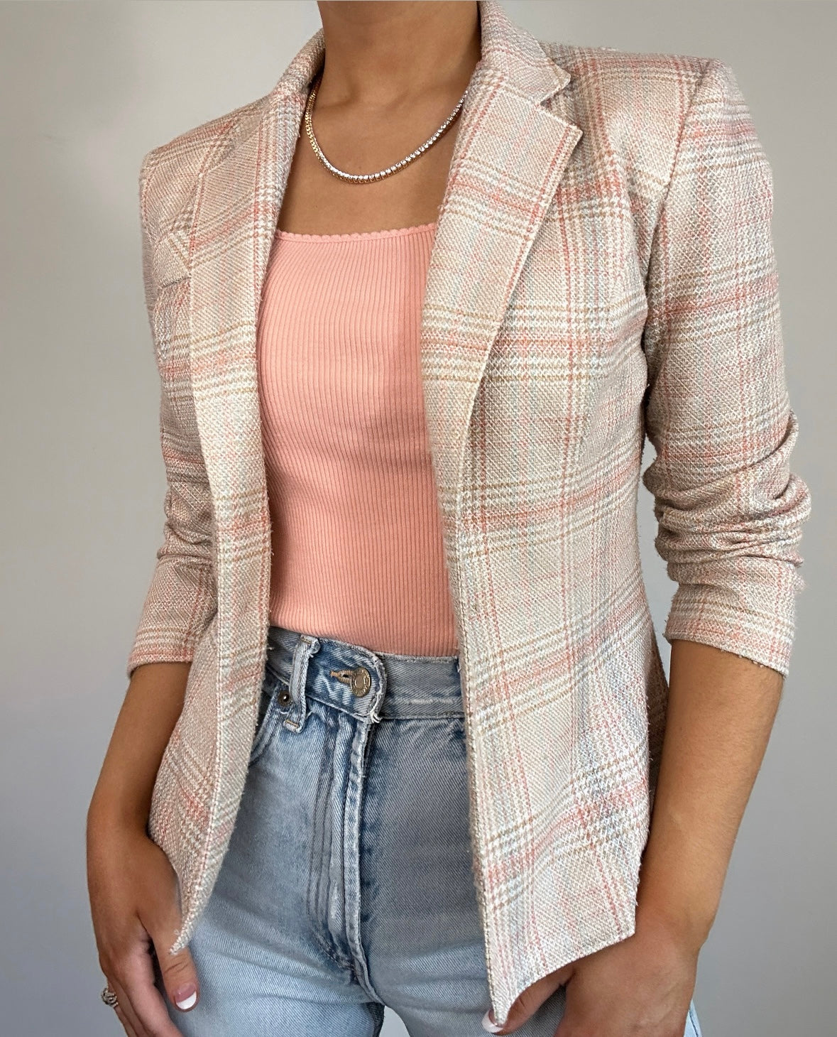 1970's Collegian of California Tailored Cream Blue Orange Plaid Blazer
