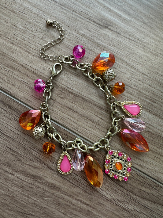 Y2K Orange Pink Gold Charm Bracelet