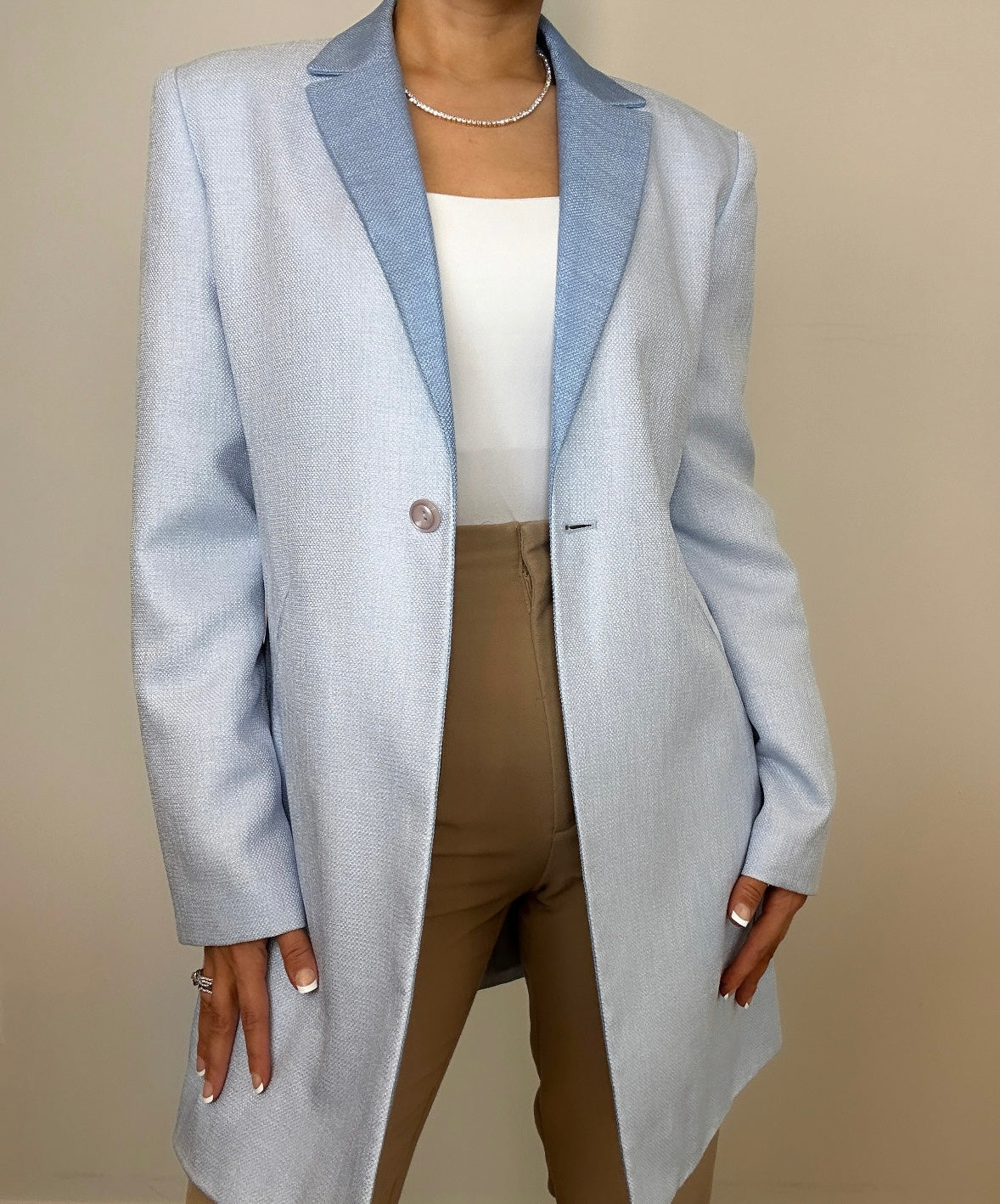 Vintage Light Blue Longline Larry Levine Blazer Jacket