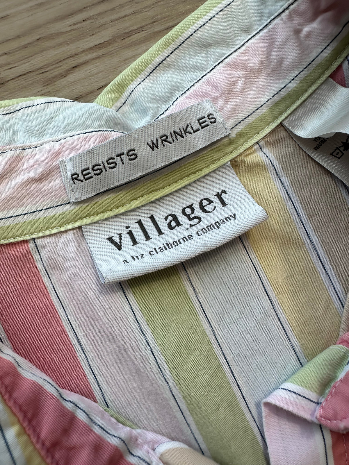 Vintage Villager Rainbow Pastel Striped Button Down Top