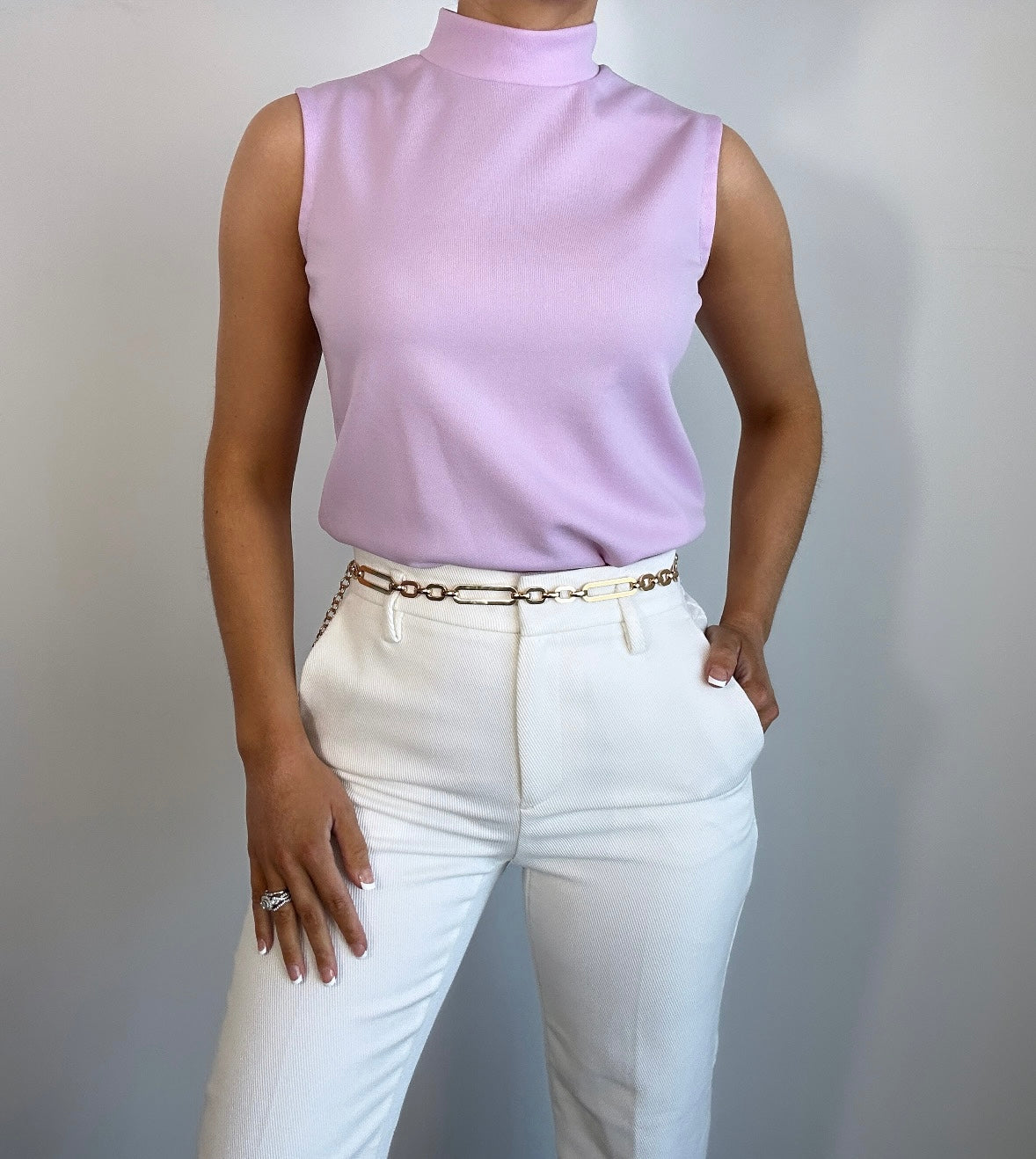 1970s Vintage Lavender Purple Mock Neck Tank Top
