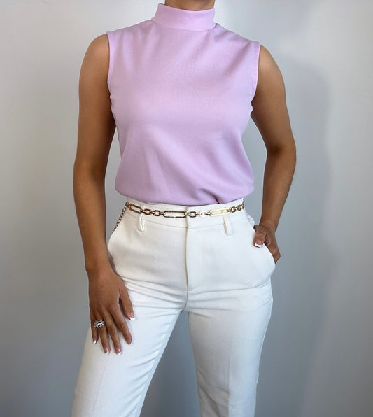1970s Vintage Lavender Purple Mock Neck Tank Top