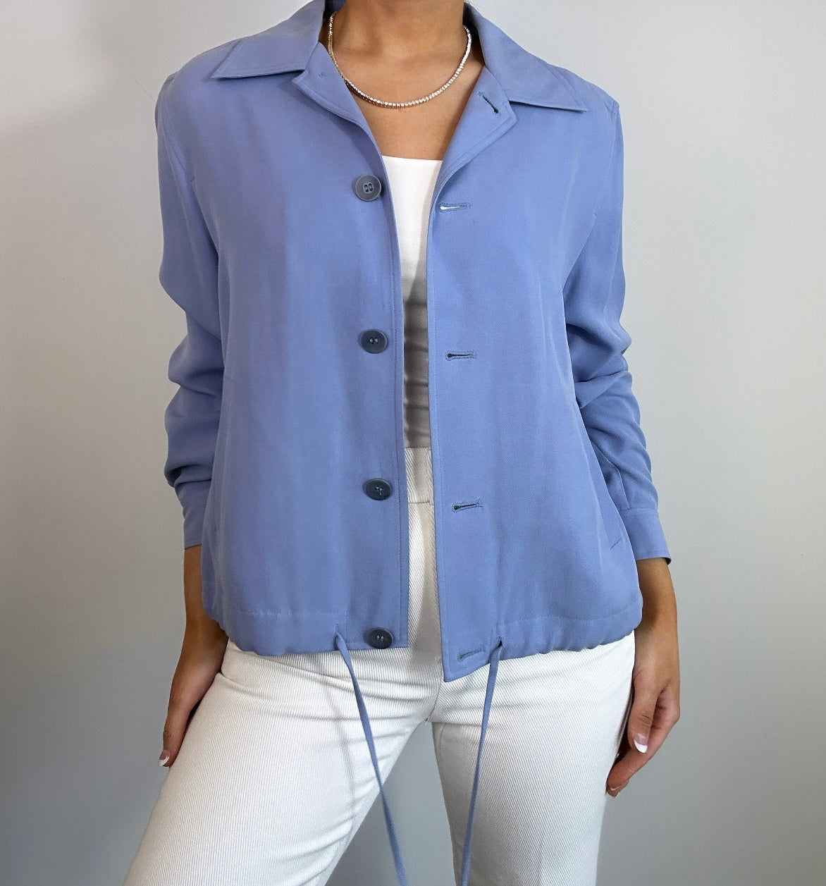 Pure Silk Vintage Talbots Sporty Bomber Style Drawstring Cinch Jacket