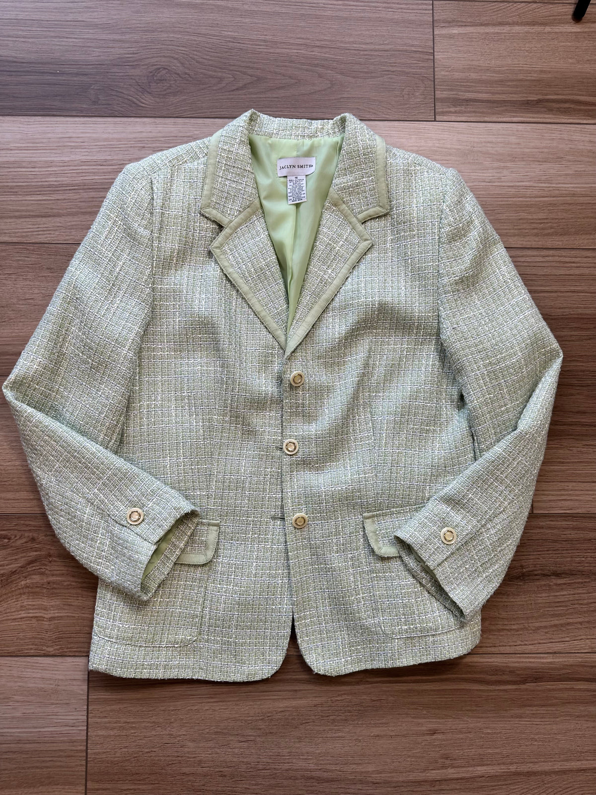 Vintage Mint Green Tweed Shimmer Jaclyn Smith Blazer