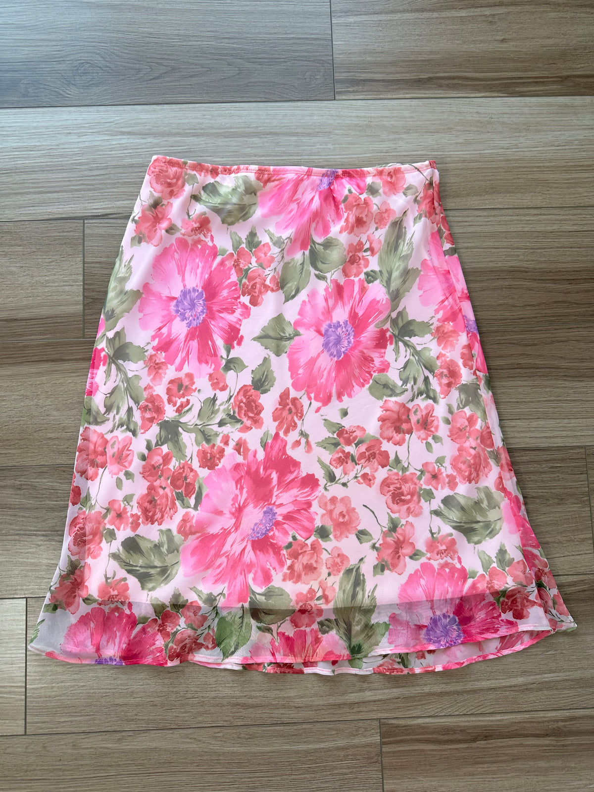 Vintage Dress Barm Pink Green Floral Midi Slip Skirt