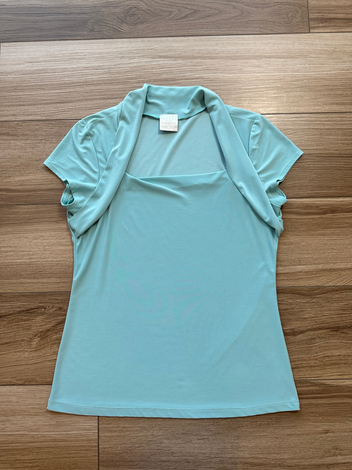 Vintage Tailor B. Moss Sage Blue Square Neckline Top