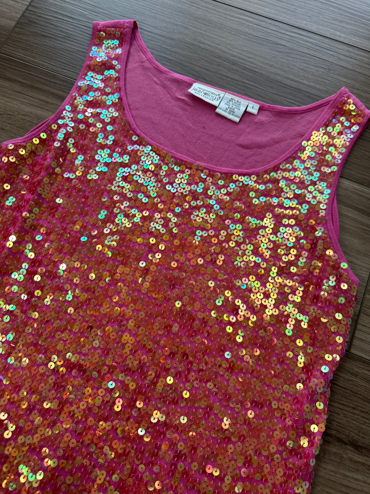 Y2k Hot Pink Silk Sequin Tank Top